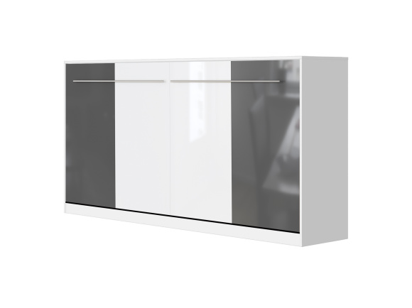 Folding wall bed Standard 90x200 Horizontal White / Anthracite & White High gloss front with Gas pressure Springs
