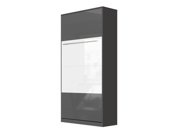 SMARTBett Schrankbett Standard 90x200 Vertikal Anthrazit/Anthrazit & Weiß Hochglanz mit Gasdruckfedern