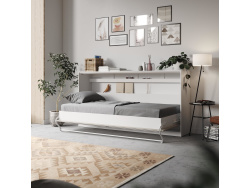 SMARTBett Folding wall bed Standard 90x200 Horizontal White/Concrete look with Gas pressure Springs