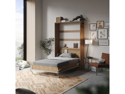 SMARTBett Folding wall bed Standard 120x200 Vertical Wild Oak / Concrete look front with Gas pressure Springs