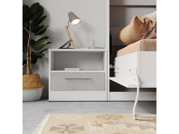 Bedside table Basic / Standard with a drawer White/Beton look