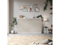 SMARTBett Schrankbett Standard 120x200 Horizontal Weiss/Betonoptik mit Gasdruckfedern