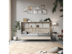 SMARTBett Folding wall bed Standard 120x200 Horizontal Oak Sonoma/Beton look with Gas pressure Springs