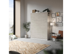 SMARTBett Folding wall bed Standard 140x200 Vertical White/Beton look with Gas pressure Springs