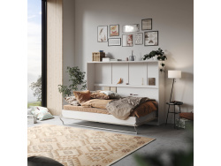 SMARTBett Folding wall bed Standard 140x200 Horizontal White/Beton look  with Gas pressure Springs