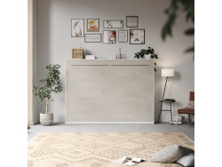 SMARTBett Folding wall bed Standard 140x200 Horizontal White/Beton look  with Gas pressure Springs
