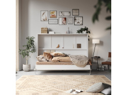 SMARTBett Folding wall bed Standard 140x200 Horizontal White/Beton look  with Gas pressure Springs