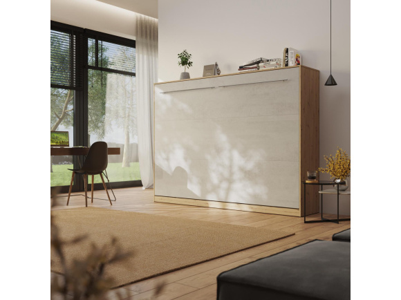SMARTBett Schrankbett Standard 140x200 Horizontal Wildeiche/Betonoptik mit Gasdruckfedern