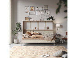 SMARTBett Folding wall bed Standard 140x200 Horizontal Oak Sonoma/Beton look  with Gas pressure Springs