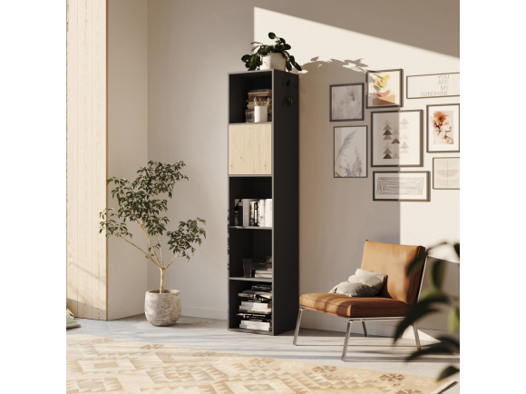 SMARTBett Regal + 1 Tür in verschiedenen Farben - Regal Anthrazit + 1 Tür Wildeiche
