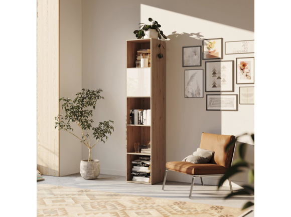 SMARTBett Regal + 1 Tür in verschiedenen Farben - Regal Wildeiche + 1 Tür Weiss Hochglanz