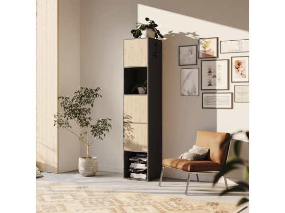 SMARTBett Regal + 3 Türen in verschiedenen Farben - Regal Anthrazit + 3 Türen Wildeiche