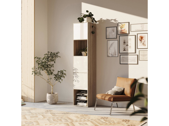 SMARTBett Shelf + 3 doors in different colors - Shelf Oak Sonoma + 3 Doors White High Gloss