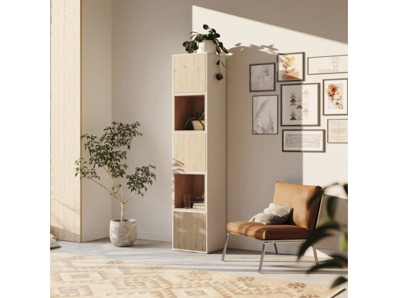 SMARTBett Regal + 3 Türen und 2 Würfel in verschiedenen Farben - Regal Weiss + 3 Türen und 2 Würfel Wildeiche