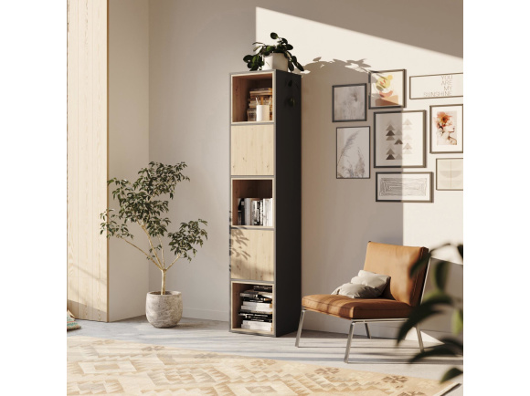 SMARTBett Regal + 2 Türen und 3 Würfel in verschiedenen Farben - Regal Anthrazit + 2 Türen und 3 Würfel Wildeiche