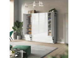 SMARTBett wall unit set with wall bed standard 140x200 vertical + 2 x 50 wardrobes White /White high gloss