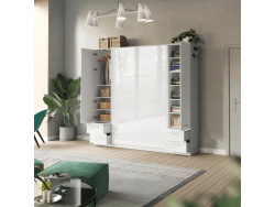 SMARTBett Wohnwand Set mit Schrankbett Standard 140x200 Vertikal + 2 x 50-Schränke Weiß/ Weiß Hochglanz