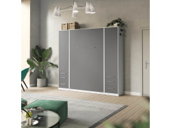 SMARTBett wall unit set with wall bed standard 140x200 vertical + 2 x 50 wardrobes White/ Anthracite