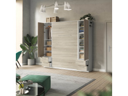 SMARTBett wall unit set with wall bed standard 140x200 vertical + 2 x 50 wardrobes White/ Oak Sonoma