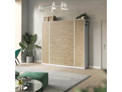 SMARTBett wall unit set with wall bed standard 140x200 vertical + 2 x 50 wardrobes white/ wild oak