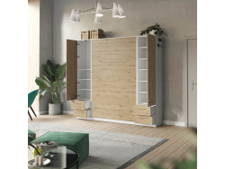 SMARTBett wall unit set with wall bed standard 140x200 vertical + 2 x 50 wardrobes white/ wild oak