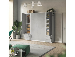 SMARTBett Wohnwand Set mit Schrankbett Standard 140x200 Vertikal + 2 x 50-Schränke Weiß/ Beton