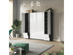 SMARTBett Wohnwand Set mit Schrankbett Standard 140x200 Vertikal + 2 x 50-Schränke Anthrazit/ Weiß Hochglanz