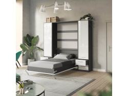 SMARTBett wall unit set with wall bed standard 140x200 vertical + 2 x 50 wardrobes in different colors anthracite White high gloss