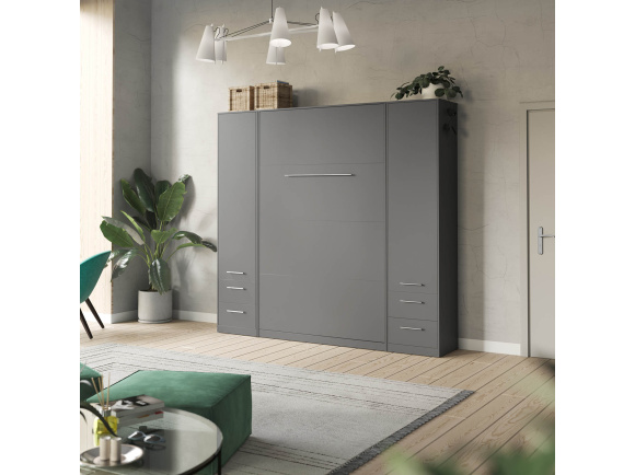 SMARTBett wall unit set with wall bed standard 140x200 vertical + 2 x 50 wardrobes in different colors anthracite Anthracite