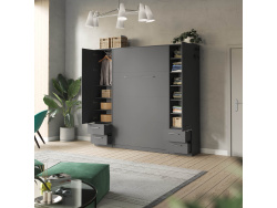 SMARTBett wall unit set with wall bed standard 140x200 vertical + 2 x 50 wardrobes in different colors anthracite Anthracite