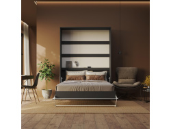 SMARTBett wall unit set with wall bed standard 140x200 vertical + 2 x 50 wardrobes in different colors anthracite Anthracite