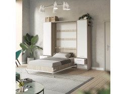 SMARTBett wall unit set with wall bed standard 140x200 vertical + 2 x 50 wardrobes in different colors oak Sonoma white