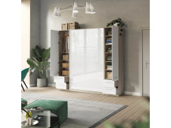 SMARTBett Wohnwand Set mit Schrankbett Standard 140x200 Vertikal + 2 x 50-Schränke Eiche Sonoma/ Weiß Hochglanz