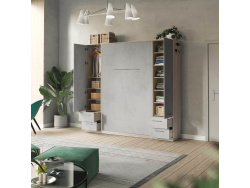 SMARTBett Wohnwand Set mit Schrankbett Standard 140x200 Vertikal + 2 x 50-Schränke Eiche Sonoma/ Beton