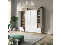 SMARTBett wall unit set with wall bed standard 140x200 vertical + 2 x 50 wardrobes in different colors wild oak White high gloss