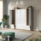 SMARTBett wall unit set with wall bed standard 140x200 vertical + 2 x 50 wardrobes in different colors wild oak White high gloss