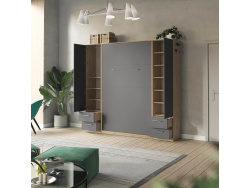 SMARTBett wall unit set with wall bed standard 140x200 vertical + 2 x 50 wardrobes in different colors wild oak Anthracite