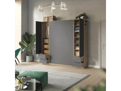 SMARTBett wall unit set with wall bed standard 140x200 vertical + 2 x 50 wardrobes in different colors wild oak Anthracite