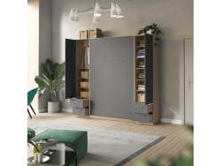 SMARTBett Wohnwand Set mit Schrankbett Standard 140x200 Vertikal + 2 x 50-Schränke Wildeiche/ Anthrazit