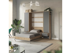 SMARTBett Wohnwand Set mit Schrankbett Standard 140x200 Vertikal + 2 x 50-Schränke Wildeiche/ Anthrazit