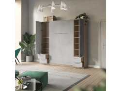 SMARTBett wall unit set with wall bed standard 140x200 vertical + 2 x 50 wardrobes in different colors wild oak Concrete