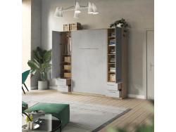 SMARTBett Wohnwand Set mit Schrankbett Standard 140x200 Vertikal + 2 x 50-Schränke Wildeiche/ Beton