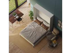 SMARTBett Classic 160x200cm Vertical White/White Oak | Murphy Bed, Folding Wall Bed, Fold Down Bed, Fold-Away Bed, Foldable Bed, Cabinet Bed, Holiday apartment