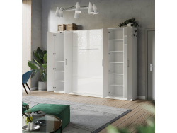 SMARTBett Wall unit set with Foldaway bed standard 140x200 vertical + 2 x 80 Wardrobe White/ White Gloss