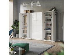 SMARTBett Wall unit set with Foldaway bed standard 140x200 vertical + 2 x 80 Wardrobe White/ White Gloss