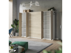SMARTBett Wohnwand Set mit Schrankbett Standard 140x200 Vertikal + 2 x 80-Schränke Weiß Eiche Sonoma