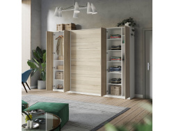 SMARTBett Wall unit set with Foldaway bed standard 140x200 vertical + 2 x 80 Wardrobe in different colors White Oak Sonoma