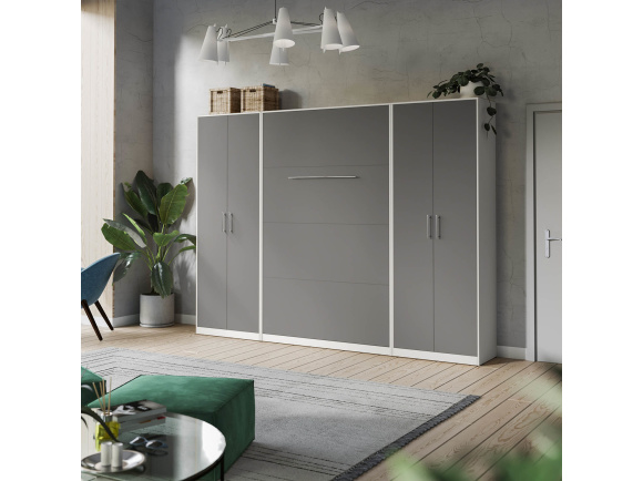 SMARTBett Wall unit set with Foldaway bed standard 140x200 vertical + 2 x 80 Wardrobe in different colors White Anthracite