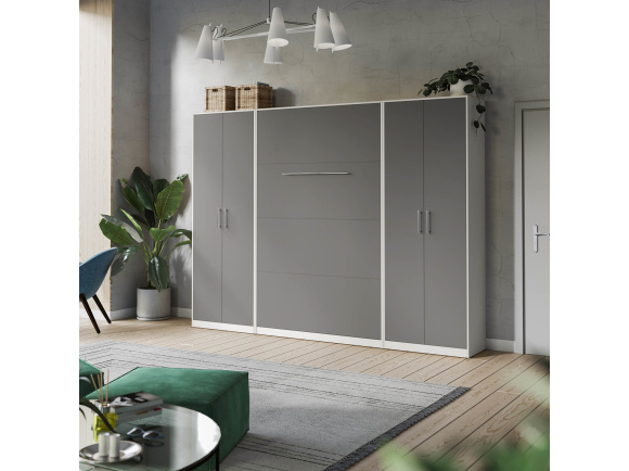 SMARTBett Wohnwand Set mit Schrankbett Standard 140x200 Vertikal + 2 x 80-Schränke Weiß Anthrazit