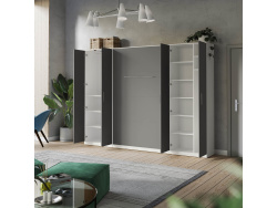 SMARTBett Wohnwand Set mit Schrankbett Standard 140x200 Vertikal + 2 x 80-Schränke Weiß Anthrazit